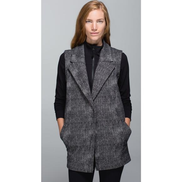 Lululemon Sz 2 Blazer Vest Burlap Texture Black Dune French Terry Soft Stretchy - Picture 1 of 12